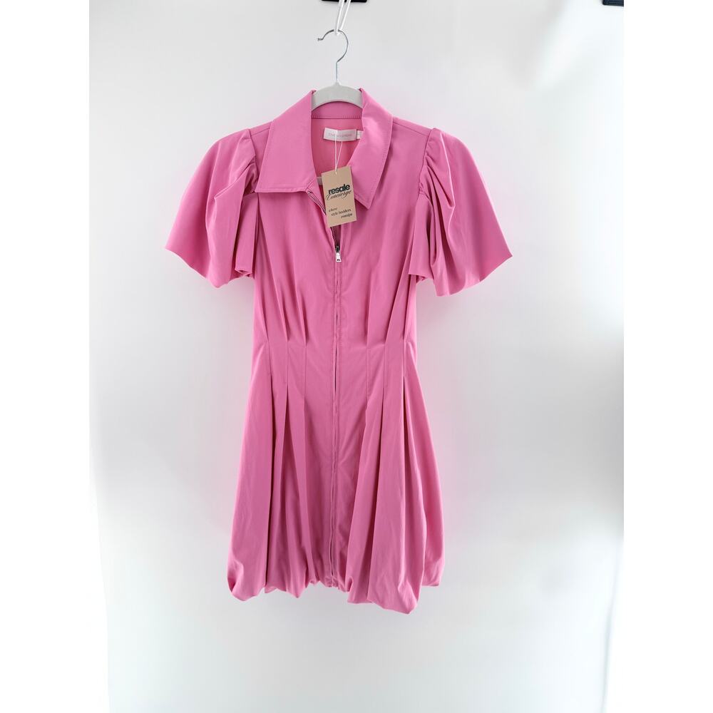 Jonathan Simkhai Cleo Puff Sleeve Pintuck Mini Shirt Dress Pink Women's Size 0 - Picture 2 of 5